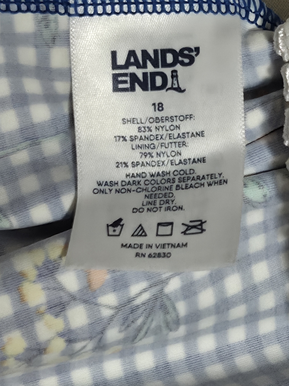 Lands' End Blouson Tankini -  Electric Blue Botanical Check - Picture 4 of 16